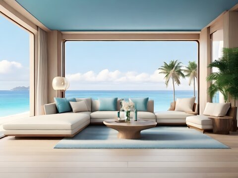 luxury modern beach house and hotel sea view Swimming Pool - 3d renderin