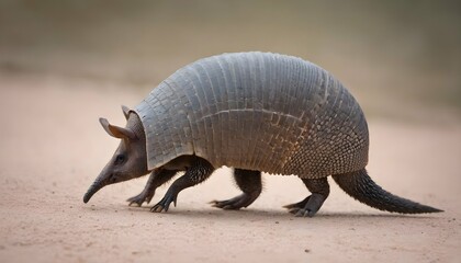 An Armadillo With Its Tail Held High As It Walks Upscaled 2 - obrazy, fototapety, plakaty