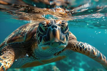 Close Up of a Turtle Swimming in the Water