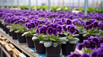 Flowers Violets in a greenhouse modern business