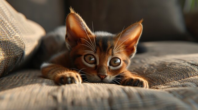 Abyssinian Cat Legs Kitten On Couch, Banner Image For Website, Background, Desktop Wallpaper