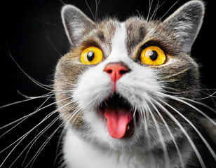 ブサイクな猫の驚いた顔のクローズアップ - obrazy, fototapety, plakaty
