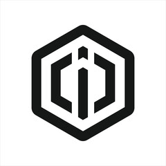 Letter I Logo Hexagon, Branding design logo i, Monogram I logo black and white