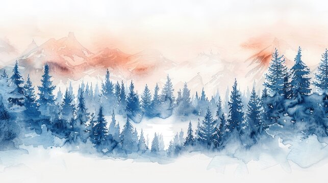 Winter wonderland forest watercolor background