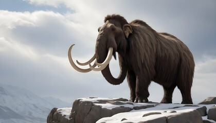 A Mammoth Standing On A Rocky Ledge The Wind Blow Upscaled