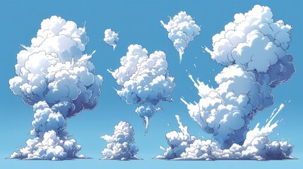 Comic-style speed elements with isolated blasting clouds and moving trails. Modern illustration. - obrazy, fototapety, plakaty