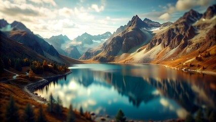 Serene Lake in Mountains: Pristine Nature Shot on Nikon D850 Film - obrazy, fototapety, plakaty