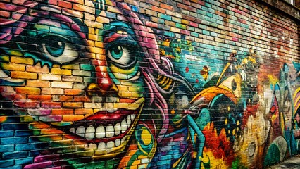 Vibrant Graffiti Art on Brick Wall: Urban Street Style
