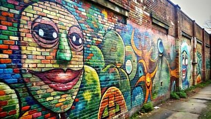 Urban Graffiti Art on Brick Wall | Vibrant Street Mural 