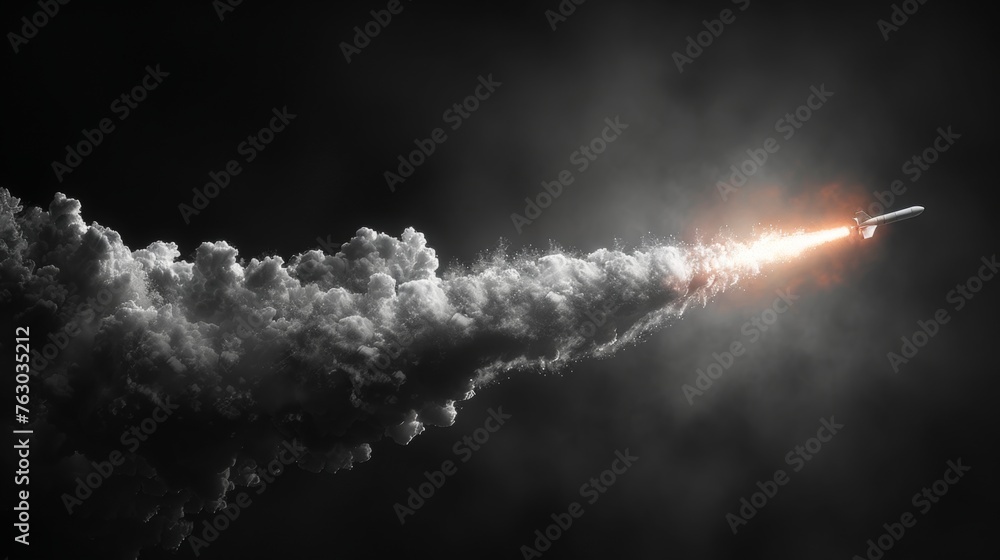 Poster realistic modern effect of smoke from a rocket launch. foggy trail of an aircraft or jet. plane cond