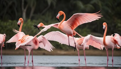 Flamingos With Their Wings Outstretched In Unison Upscaled 2