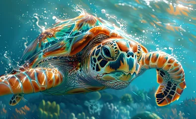 Fotobehang Green sea turtle in the ocean. Underwater world. Environmental Conservation Concept © foto.katarinka
