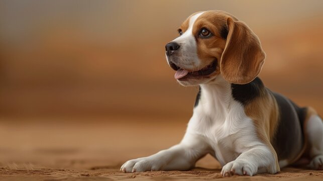 Beagle Dog On Beige Background Happy, Banner Image For Website, Background, Desktop Wallpaper