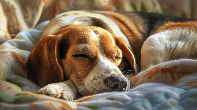 Beagle Dog Tired Sleeps On Cozy, Banner Image For Website, Background, Desktop Wallpaper