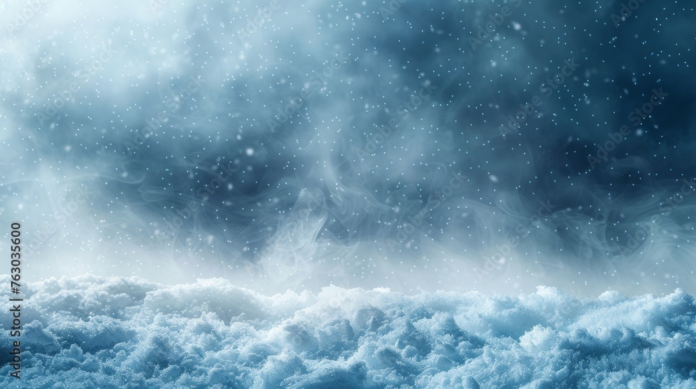 Poster an illustration of a snowy winter scene and fog in the background. a white gradient decorative eleme