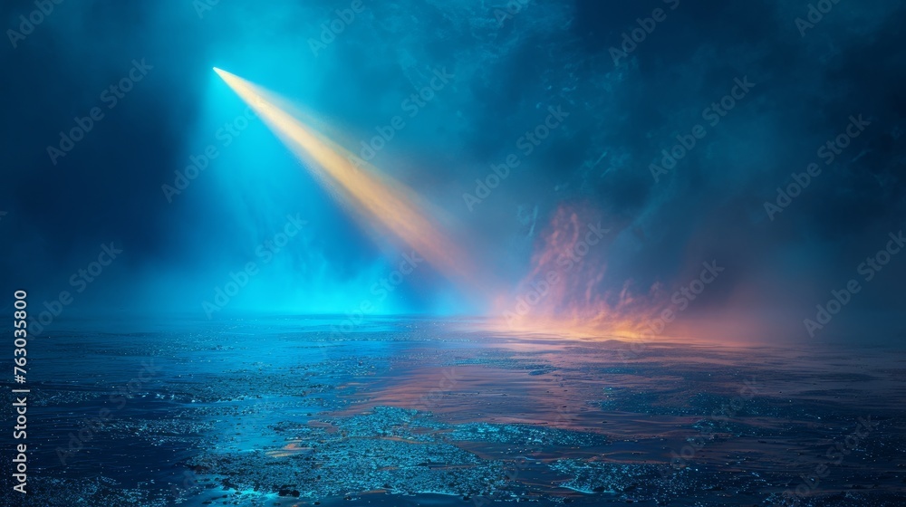Poster light effect modern illustration based on a blue color. abstract laser beams of light. chaotic neon 
