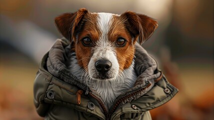 Beautiful Jack Russell Dog Wearing Coat, Banner Image For Website, Background, Desktop Wallpaper