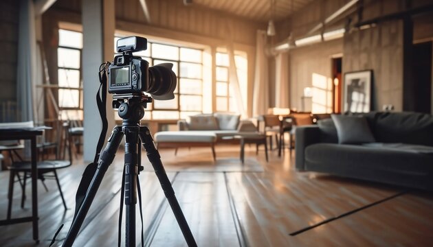 DSLR Camera Filming Modern Apartment