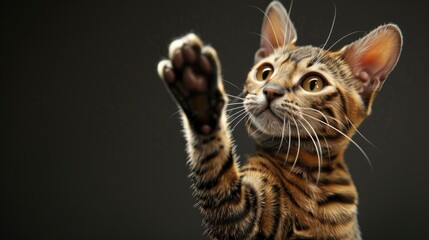 Bengal Shorthair Cat Raises Paw Gives, Banner Image For Website, Background, Desktop Wallpaper
