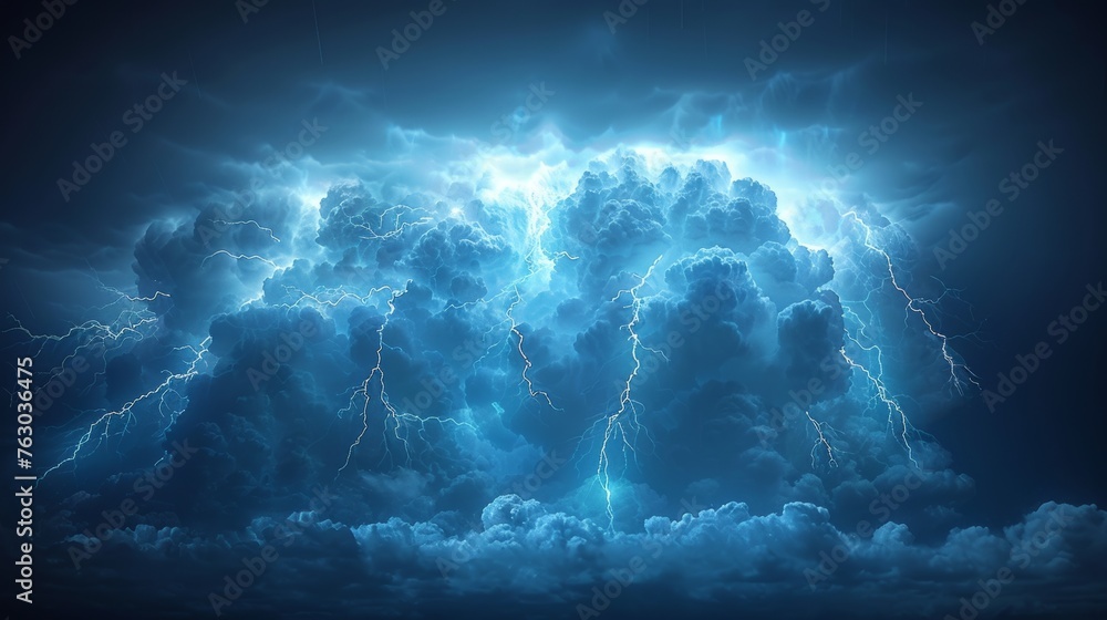 Aufkleber Set of lightning effects and lightning zippers. Thunderstorm and lightning effects. Realistic stormy clouds isolated on transparent background with lightning effects.