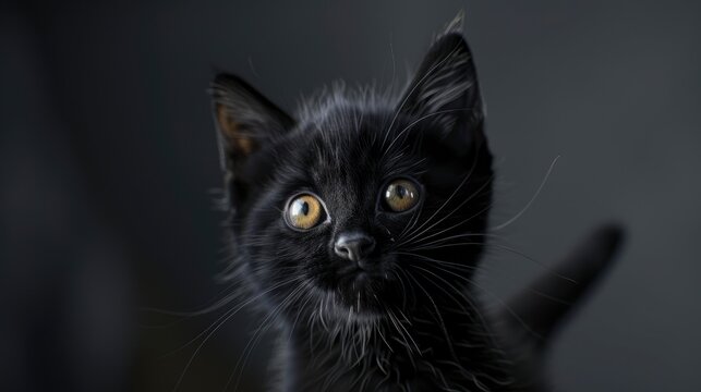 Black Cat Kitten Looking Camera, Banner Image For Website, Background, Desktop Wallpaper