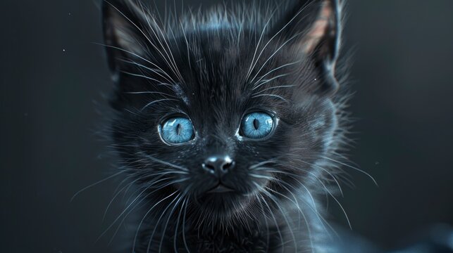 Black Kitten Wit Blue Eyes Cat, Banner Image For Website, Background, Desktop Wallpaper