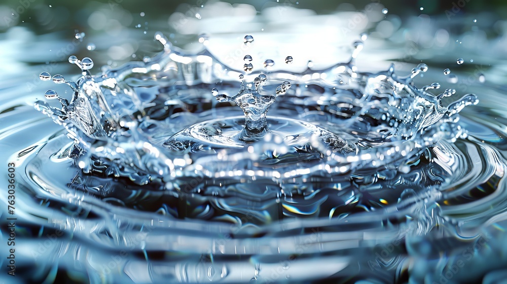 Aufkleber Realistic 3D modern caustic drop motion effect, concentric circles in puddle. Set of round swirls on liquid surface, abstract smooth graphic aqua texture.