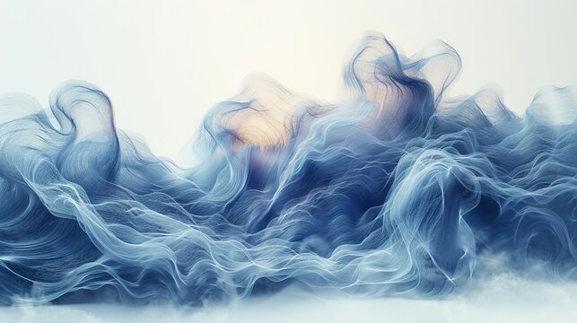 Isolated sound wave isolated on white background. Musical particles pulsing. Concept of blue energy flow. 3D rendering.