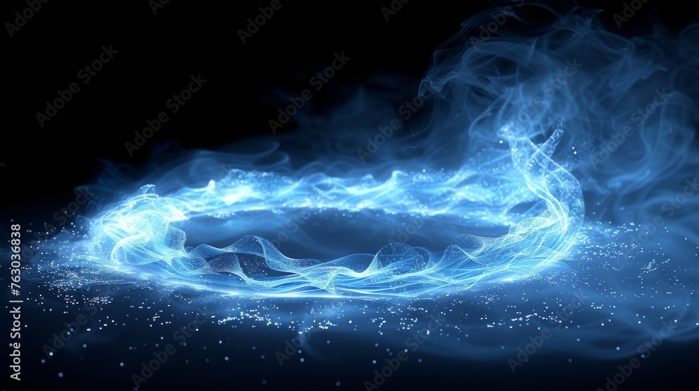 Poster an illustration displaying a fluid airflow with a wind blowing effect, cold trails, and an elegant r