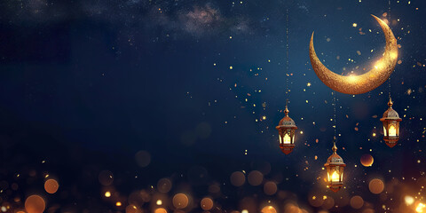 ramadan islamic greeting card of crescent moon - obrazy, fototapety, plakaty