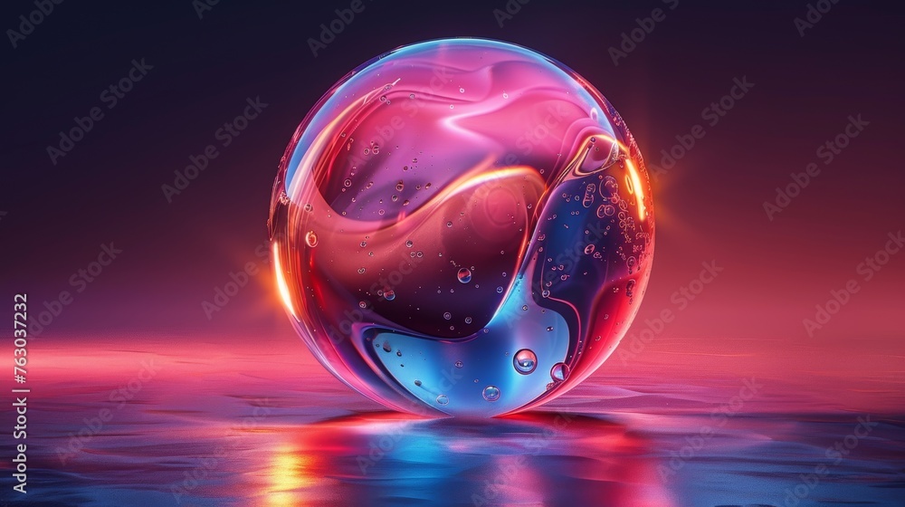 Poster isolated on black background, 3d abstract glass liquid, fluid shape with holographic effect. render 