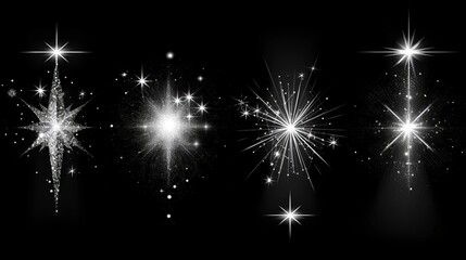 Modern set of glow light effect stars bursts with sparkles isolated on black background. For illustrations, templates, banners, banners and banners for Christmas.