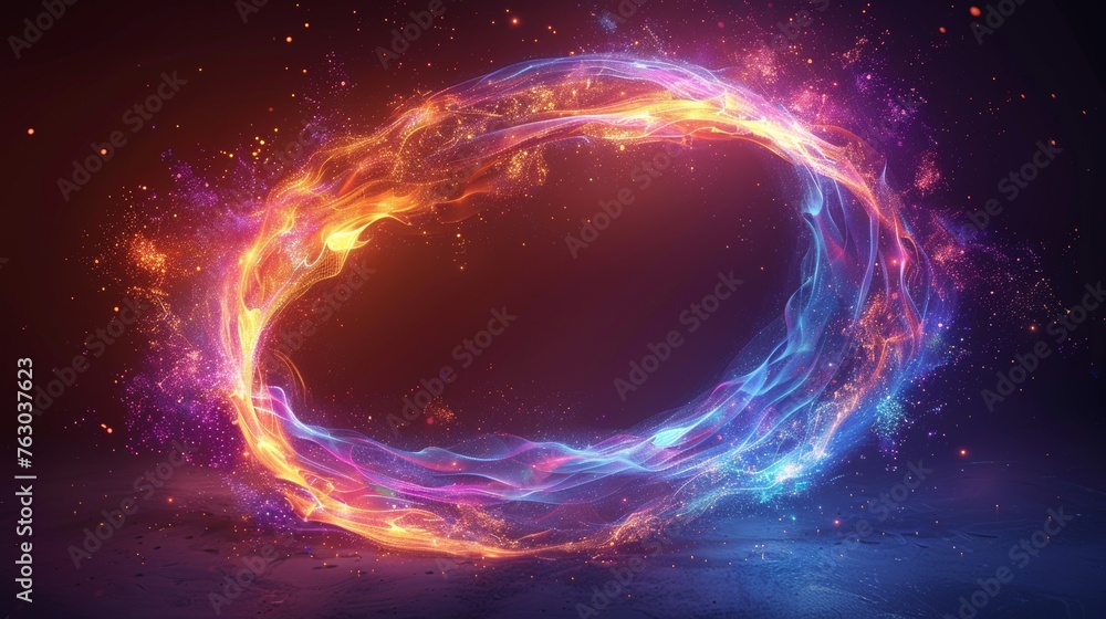 Poster modern illustration of a magic round frame. glow light effect. swirl trail effect on transparent bac