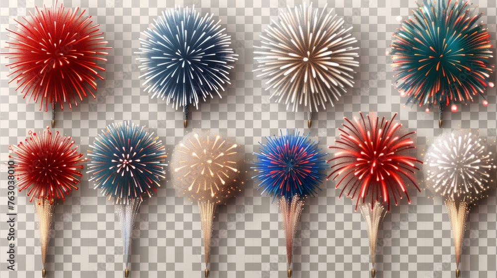 Poster Fireworks on a transparent background with isolated moderns.