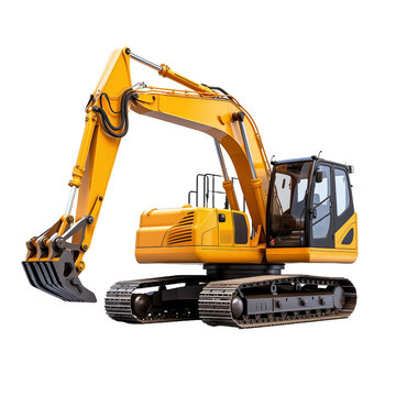 Excavator Isolated on White Background and transparent background. Ideal for use in advertising. Generative ai	