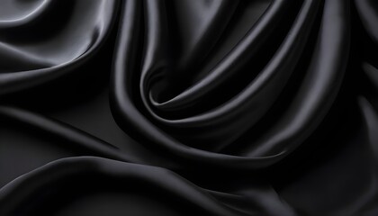Fototapeta premium Black silk wavy drapery macro background