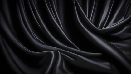 Obraz premium Black silk wavy drapery macro background