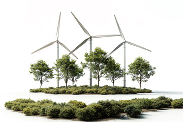 Wind turbine to generate electricity, alternative energy, transparent or isolated on white background - obrazy, fototapety, plakaty