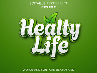 healthy life text effect, font editable, typography, 3d text. vector template