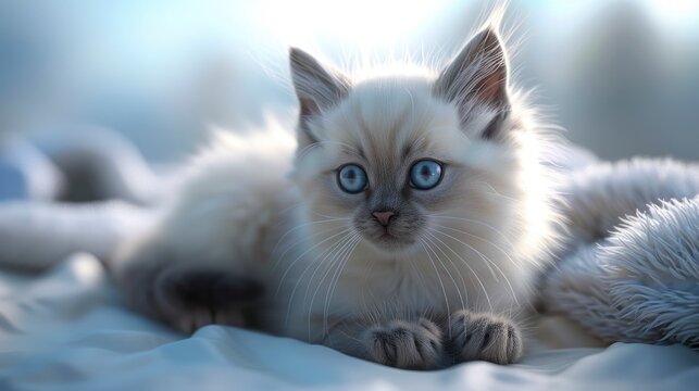 Cute Fluffy Ragdoll Kitten Witn Beautiful, Banner Image For Website, Background, Desktop Wallpaper