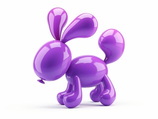 A shiny purple balloon animal shaped like a rabbit with a white background, symbolizing fun and creativity.
