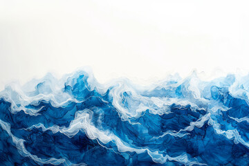 A dynamic seascape with bold, crashing blue waves against a pristine white background. - obrazy, fototapety, plakaty