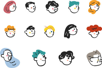 Obraz premium 子供たちと大人たちの横顔のアイコンイラスト 