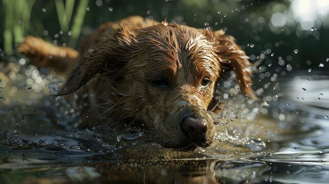 Dog Plays Water, Banner Image For Website, Background, Desktop Wallpaper