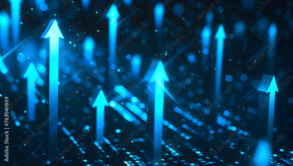 Poster user abstract background with a blue glowing arrows pointing upwards, representing growth and progre