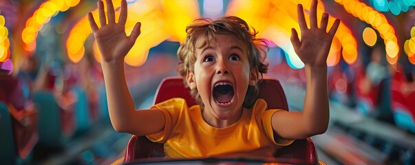 Screaming Boy's Unforgettable Rollercoaster Ride at Amusement Park