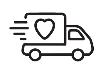 Love delivery truck outline vector icon for transportation apps and websites. Express delivery truck icon. Fast shipping truck. Free delivery 24 hours. Vector illustration.