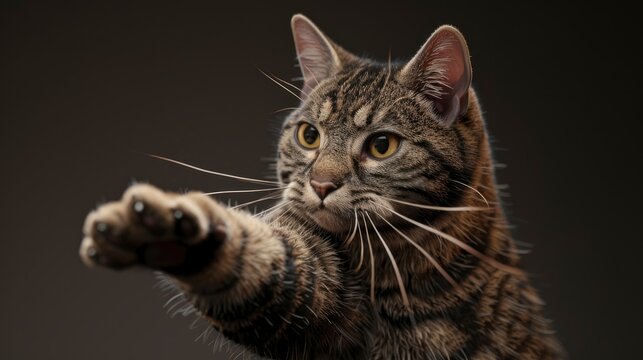 Fat Tabby Cat Playing Pushing Paw, Banner Image For Website, Background, Desktop Wallpaper