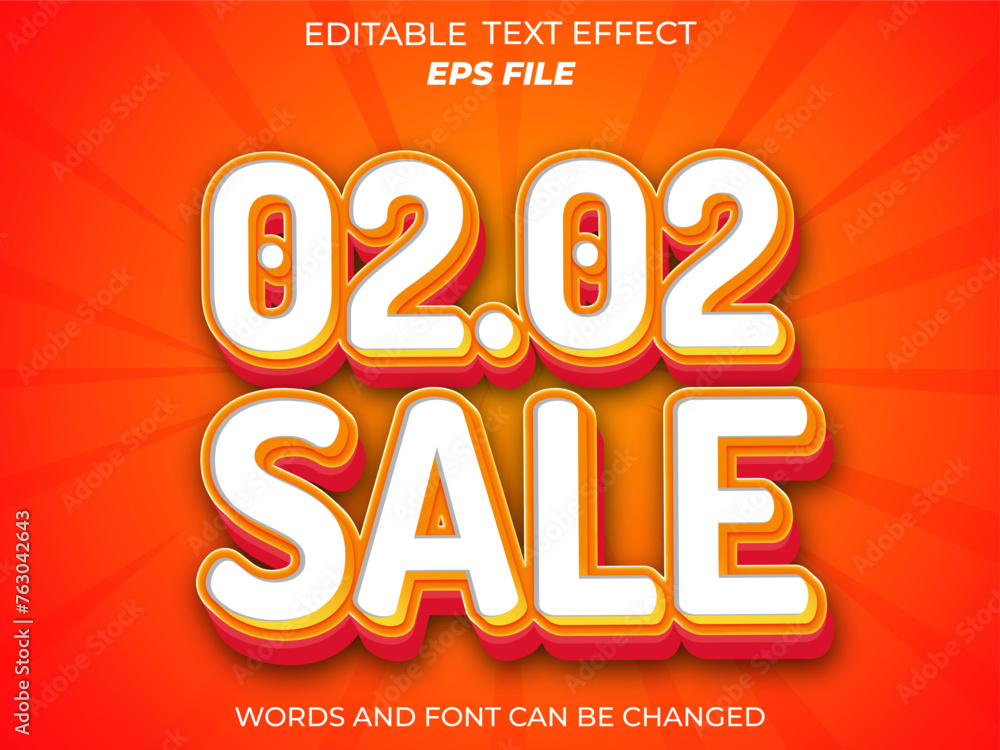 Poster 02.02 sale text effect, font editable, typography, 3d text. vector template