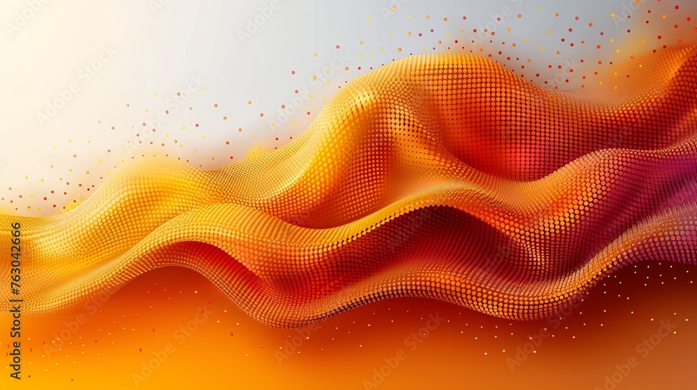 Poster illustration with an abstract orange background and circular shapes.
